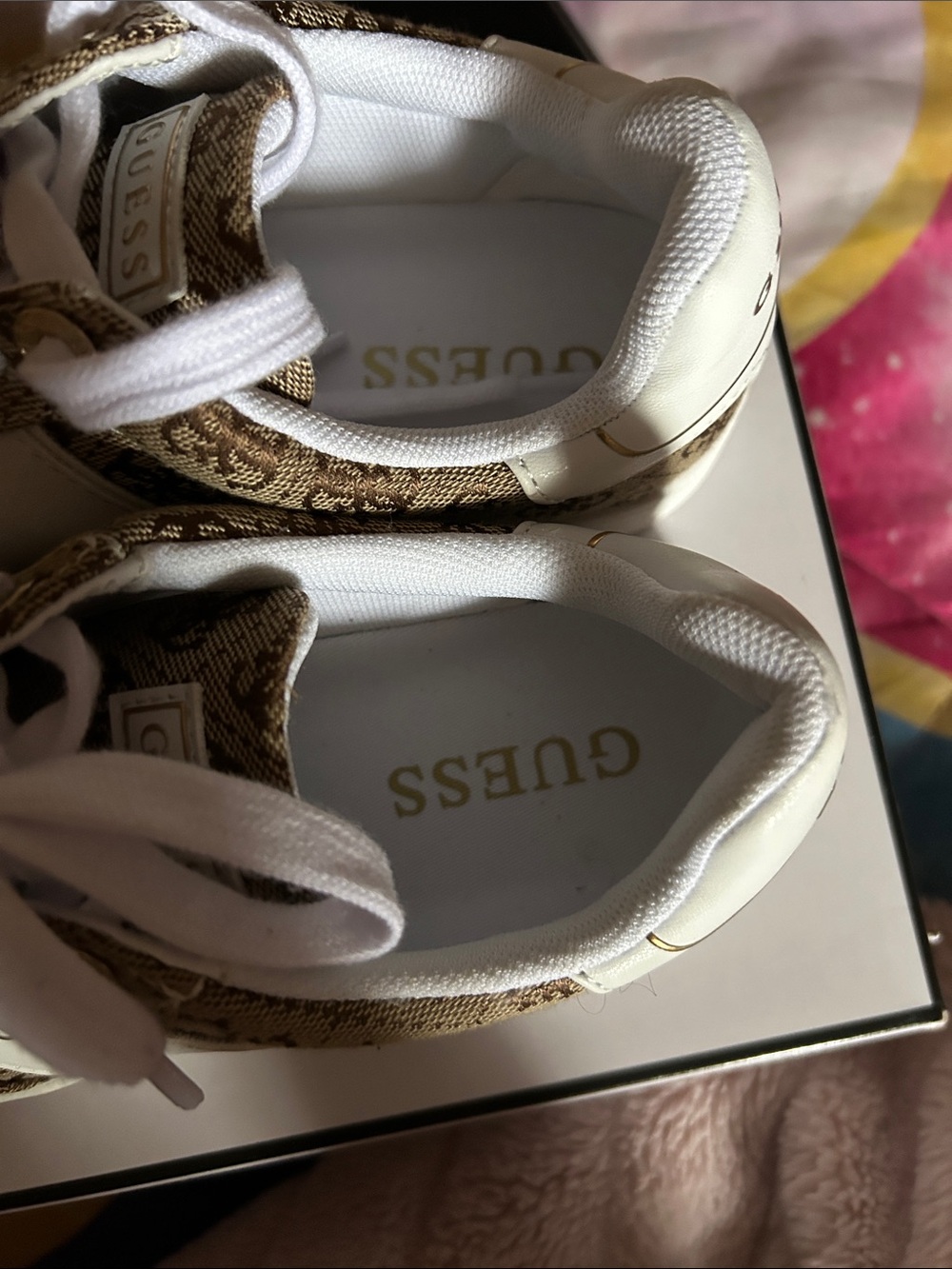 GUESS Beige Logo-Print Low Top Sneakers with White Accents - Picture 4 of 5